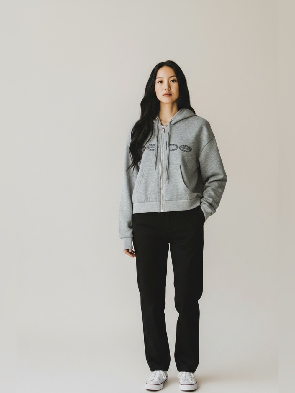 BEBE Sport Heather Grey Pearl Logo Zipper Hoodie Size Large NWT